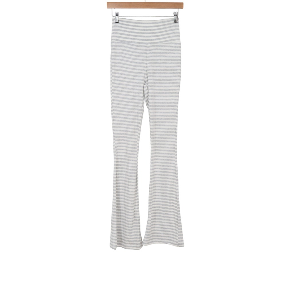 LA Glow Pants Women XS Flare Leg Grey White Striped High Waist Stretch Excellent